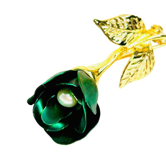 Vintage Green Rose Gold Tone Brooch Pin - Picture 4 of 5